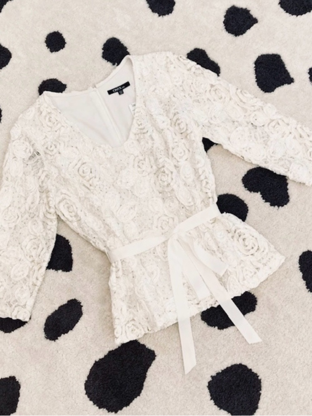 NWT Onyx Nite Petite Medium PM $99 Ivory Floral Lace Sequin Dressy Top Blouse